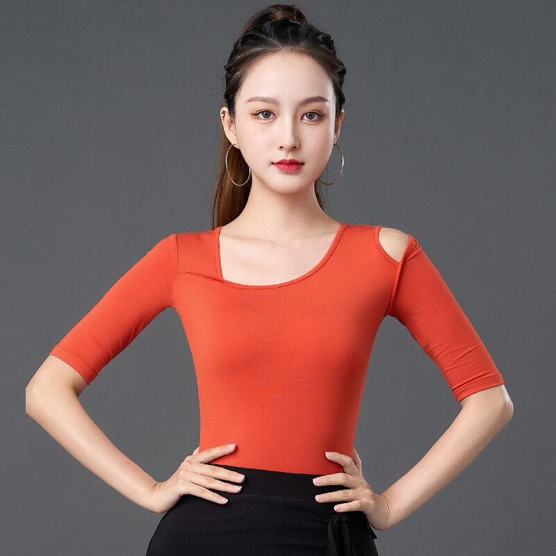 NEW Women Top for Latin salsa cha cha tango Ballroom Dance #W818 Orange&Black