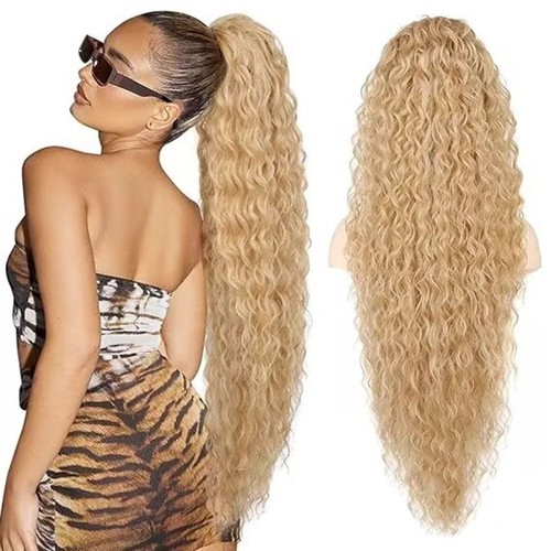 36 inch Drawstring Ponytail Extension Synthetic Long Natural Curly Ponytail - Picture 5 of 20