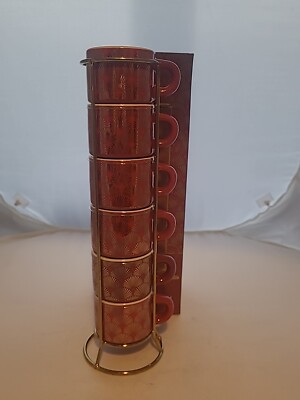 6 Bialetti Deco Glamour Rot Porzellan Stapelbar Espressotassen 60ml Kaffeetasse