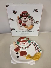 Fitz & Floyd Plaid Christmas Snowman Canape Plate 2063/126MC