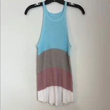 Blue Gray Mauve White Colorblock Knit Tank Top size small