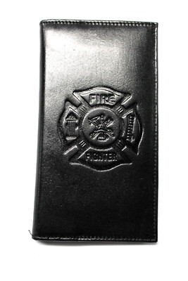 Fire Fighter Leather Long Wallet /  Check Book Cover - Black