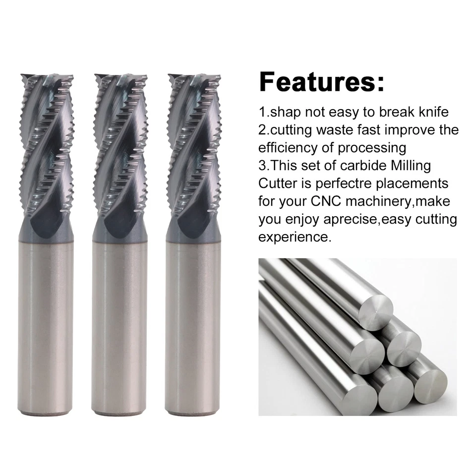 5件装4长笛1/2英寸x1-1/4英寸x3英寸实心硬质合金粗加工端铣刀-AlTiN涂层 — 第 4/4 张图片