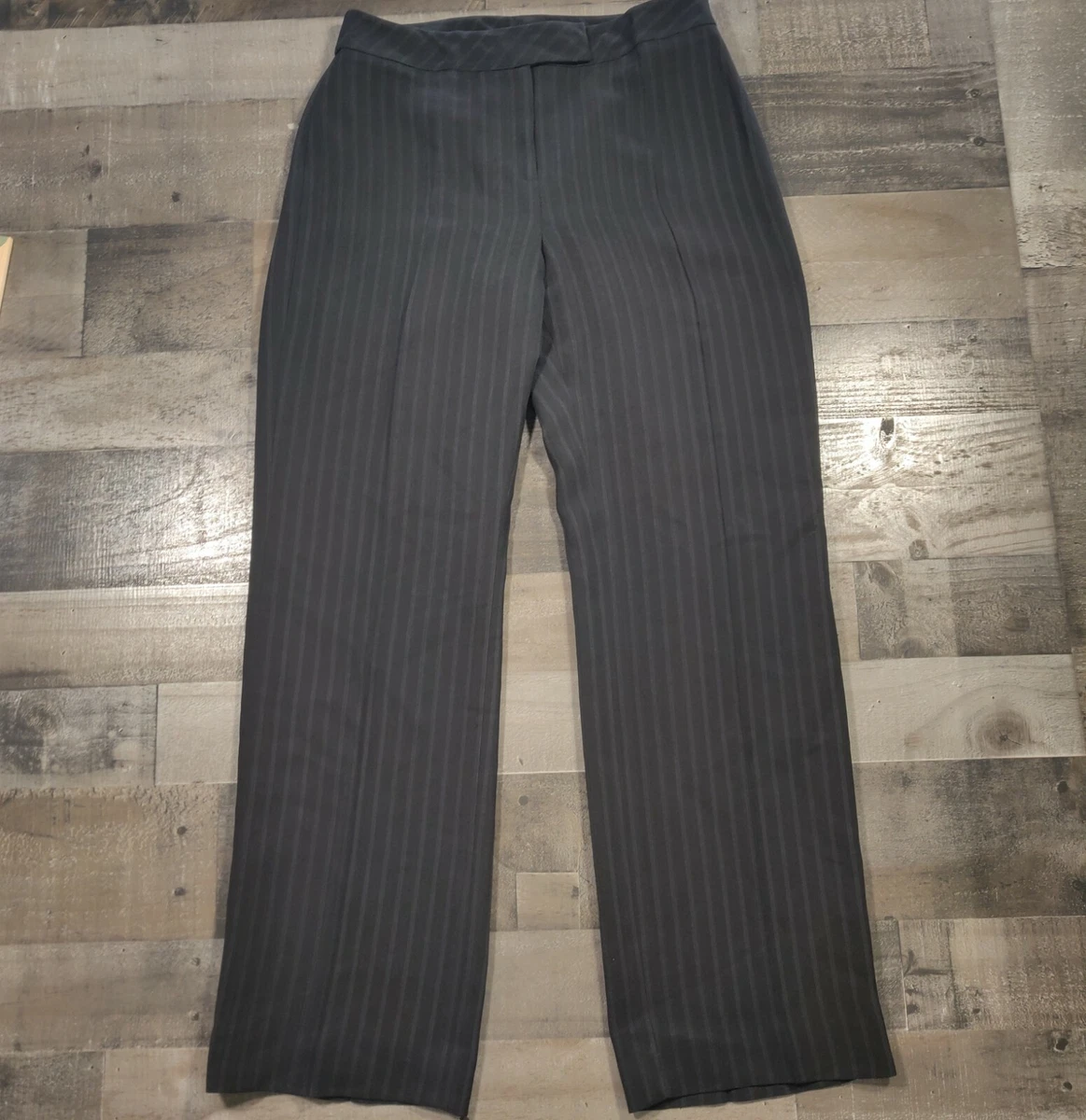 Loft Dress Pants Women 8 Black Mid-Rise Bootcut Striped Lined Zip Closure  Casual