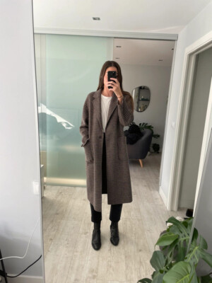 MASSIMO DUTTI HANDMADE OVERSIZE WOOL CHECK TARTAN COAT 6441/530