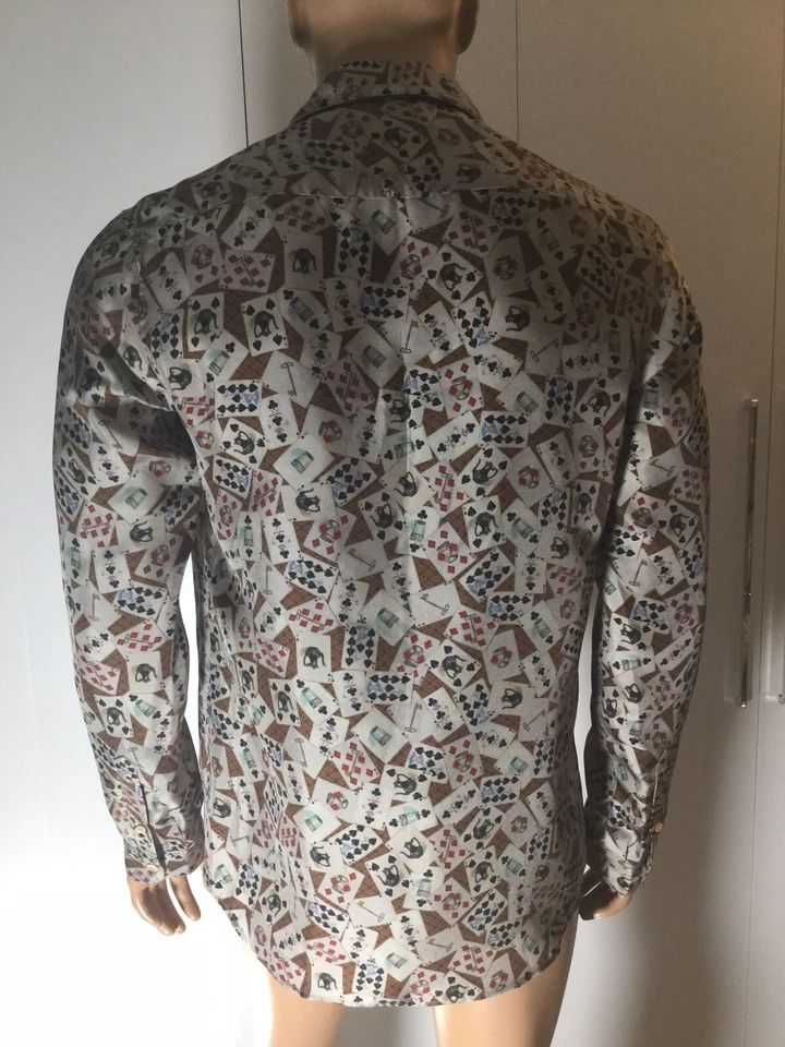 Camisa de pijama de seda con estampado de tarjetas DOLCE & GABBANA ropa de dormir talla IT 5/ EE. UU. M Foto 4 de 4