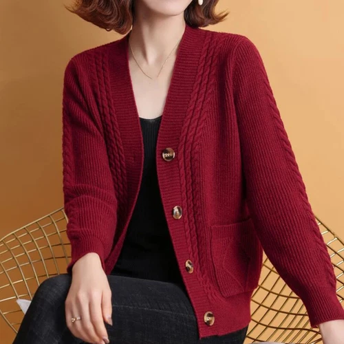 Cárdigan tejido de gran tamaño para mujer suelto informal cuello en V tejido suéter abrigos chaquetas - Imagen 5 de 29