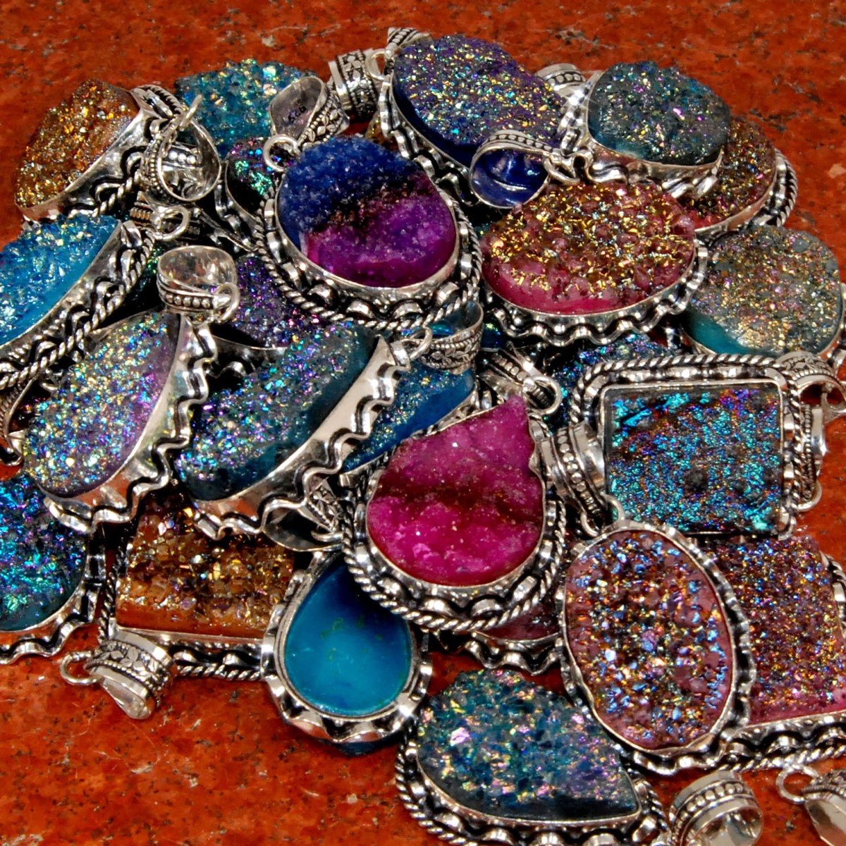 Wholesale !! 20 Natural TITANIUM DRUZY Gemstone Silver Plated  Pendant - Main Image
