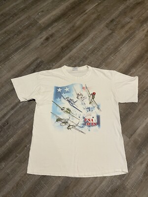 Vintage Sophos 1999 USA Aces Airplane Tee Shirt Hanes Beefy Large White 