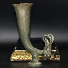 Ancient Achaemenid Empire Bronze Rhyton terminating in the forepart of a Ibex