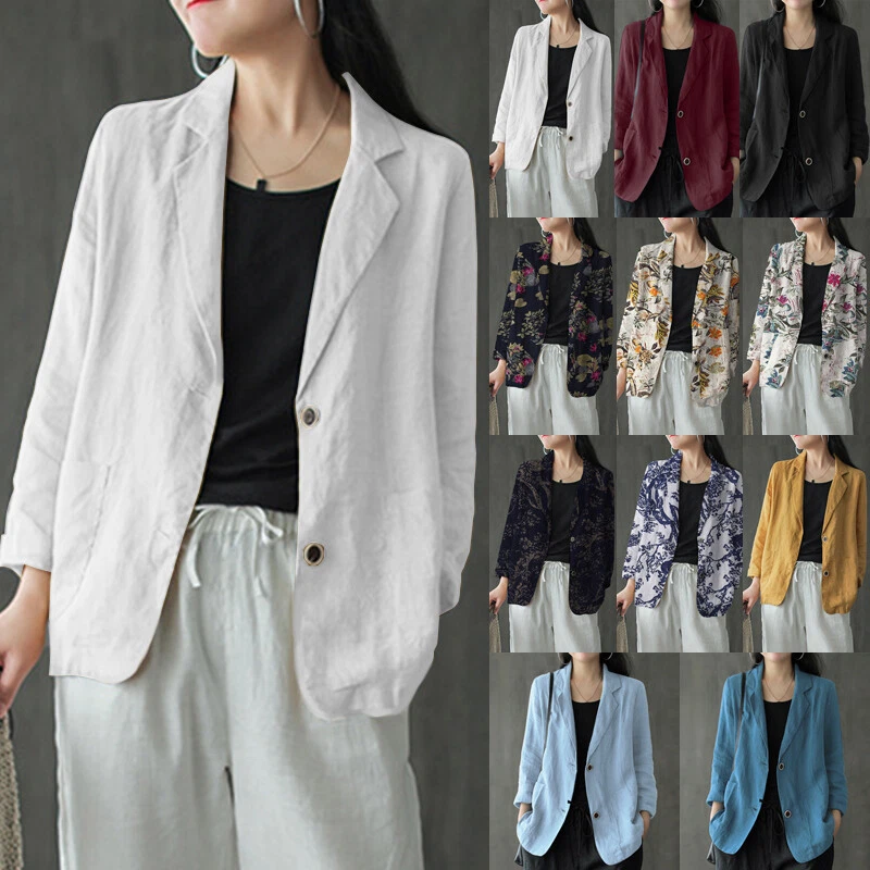 UK Women Turndown Collar Tops Cardigan Floral Printed Sun Coat Jacket Plus 8 24