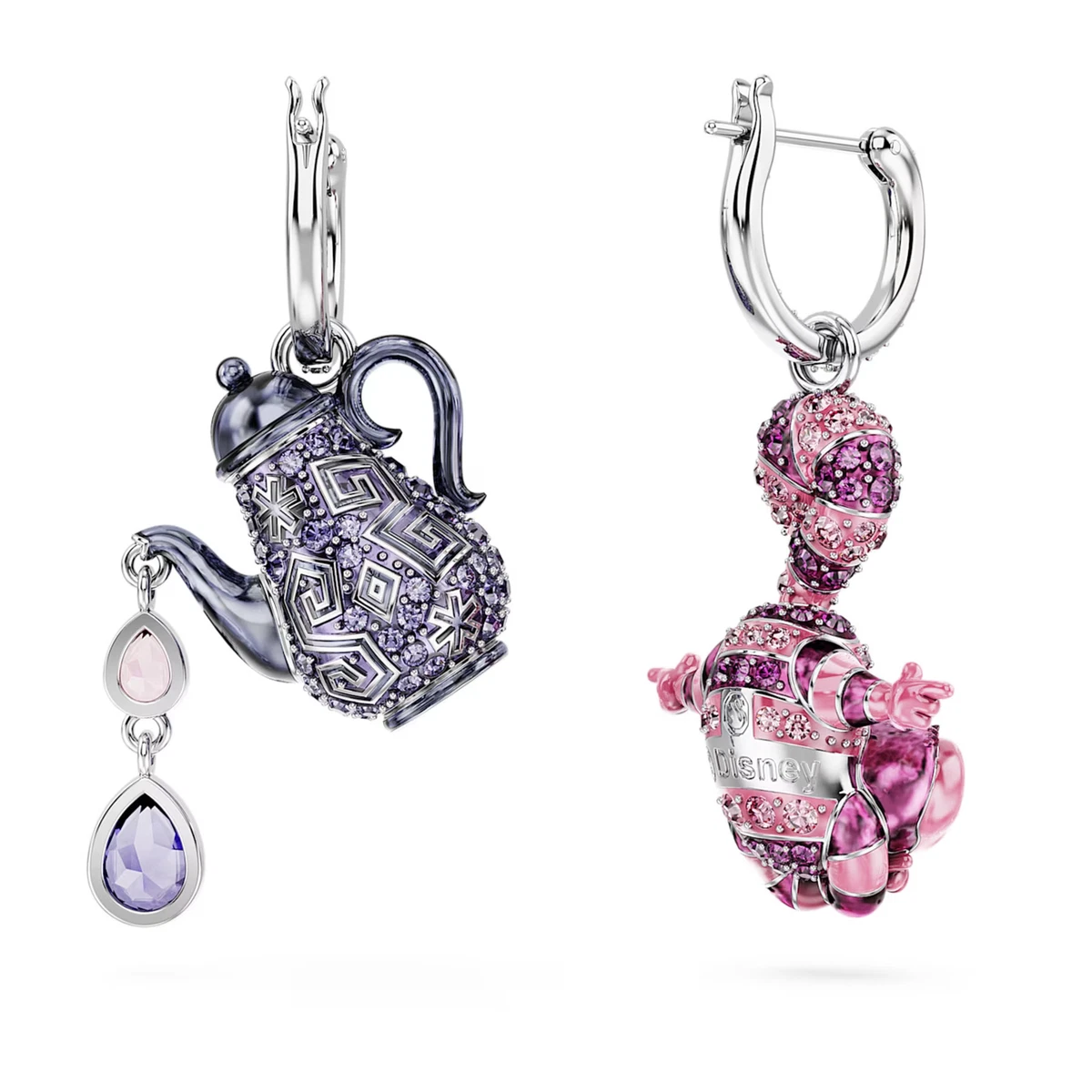 Swarovski Alice in Wonderland Drop Earrings Cat and Teapot