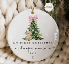 Baby Girl First Christmas Ornament, Girls First Xmas Ornament with Baby Name