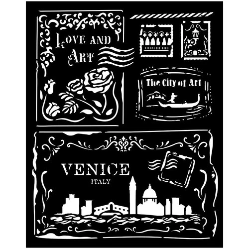 STAMPERIA Mixed Media Schablone STENCIL 25x25 cm - Venice Postkarte