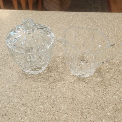 Gorham Clear Crystal Geometric Creamer & Lidded Sugar Bowl Set, 3-Piece