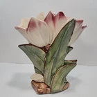 MCCOY Pottery Double Tulip Vase Pink Tips , Ivory 8 x 6" Vintage Good Condition