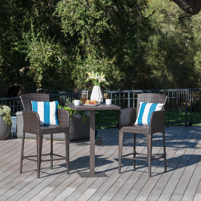 Christopher Knight Home Leo 3-Pc Wicker Outdoor Bar Set, Square, Multibrown