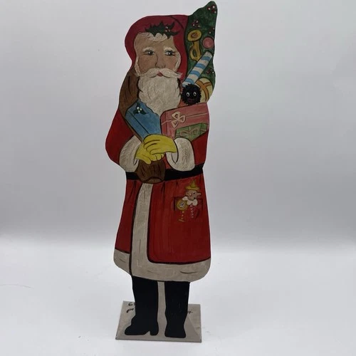 Vintage Metal/Tin Hand Painted Santa  & Signed  9 1/2” Anita Horwood N.Y. #5 “89