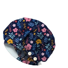 Wildflowers Bouffant Scrub Caps Cotton Nurse Scrub Hats With Button and Sweat...