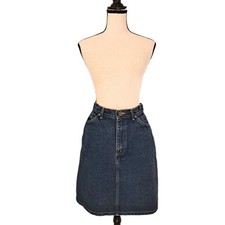 Vintage Lee Dark Wash Denim Skirt High Waist Classic Knee Length Staple Sz S
