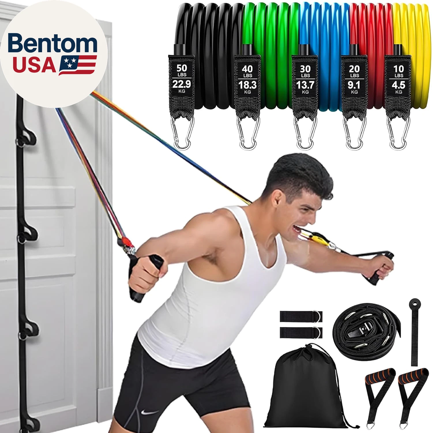 Resistance Bands Set with Door Anchor Training System, 5 Colors Stackable up to