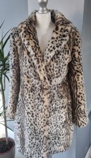 New Look Brown Cream & Taupe Faux Fur Coat Pockets Size 10 New Without Tags