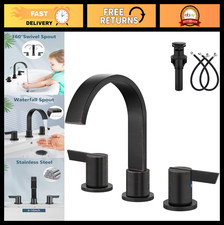 Widespread 3 Hole Bathroom Sink Faucet, 8 Inch Waterfall, 2 Handles, Oil Rubbed