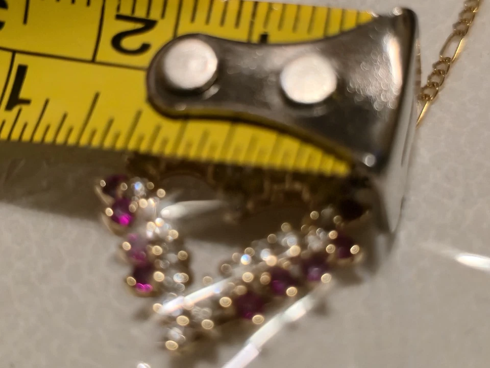 100% REAL Rubies and Diamonds In Heart-shape Pendant with 14k Gold 17" Necklace - Image 3 of 4