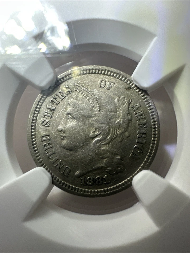 NGC AU-53 1881 Nickel Three Cent Piece, Lightly Circulated w/ Mild Luster. - Image 4 of 4