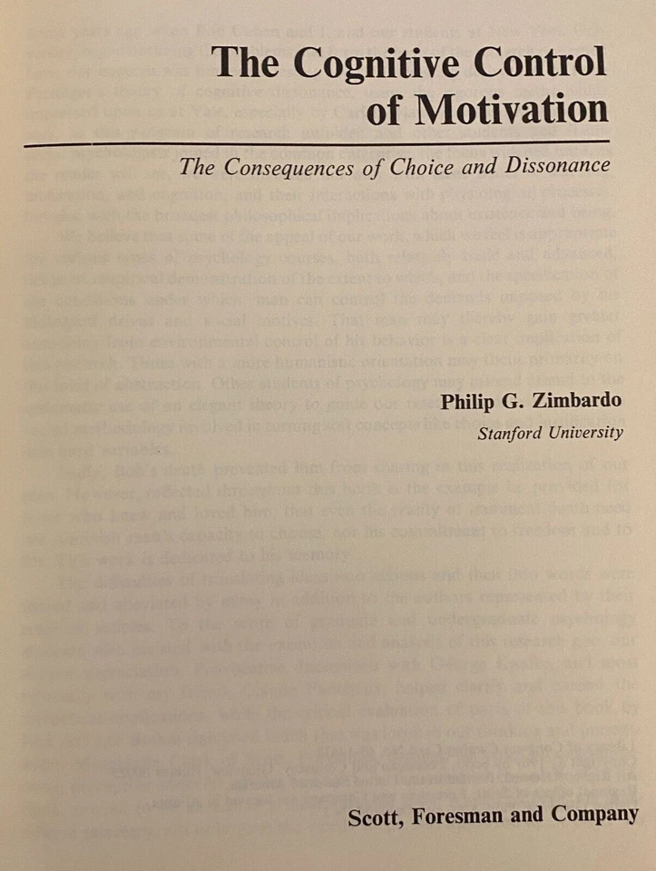 COGNITIVE CONTROL OF MOTIVATION ed. by Philip G. Zimbardo 1969 Sales Psychology - Image 2 of 4