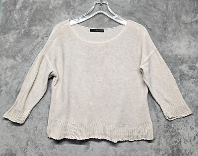 Peruvian Connection Sweater Womens Large Beige Open Knit Pima Cotton Pullover