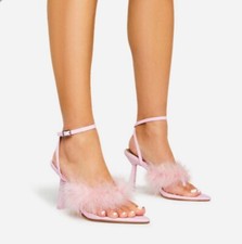 Ladies Faux Feather Pointed Thong Stiletto High Heels With Ankle Strap