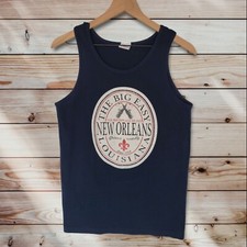 Vintage New Orleans Shirt Men's S Navy Blue Tank Top Jazz Big Easy Graphic 90s