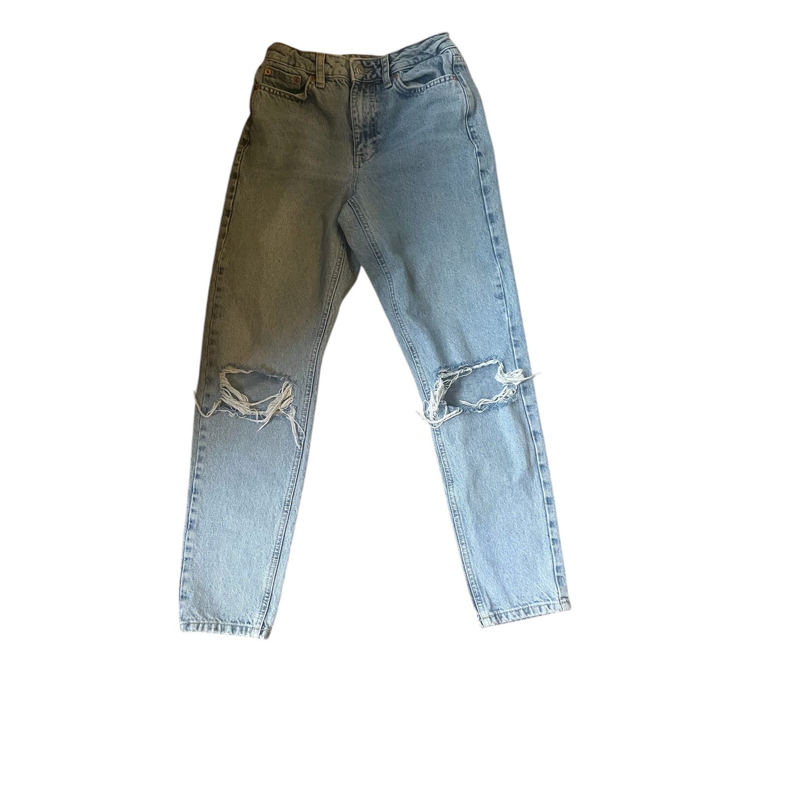 Topshop Mom Jeans Distressed Ripped Knee Light Wash Denim Pants Size 25-image