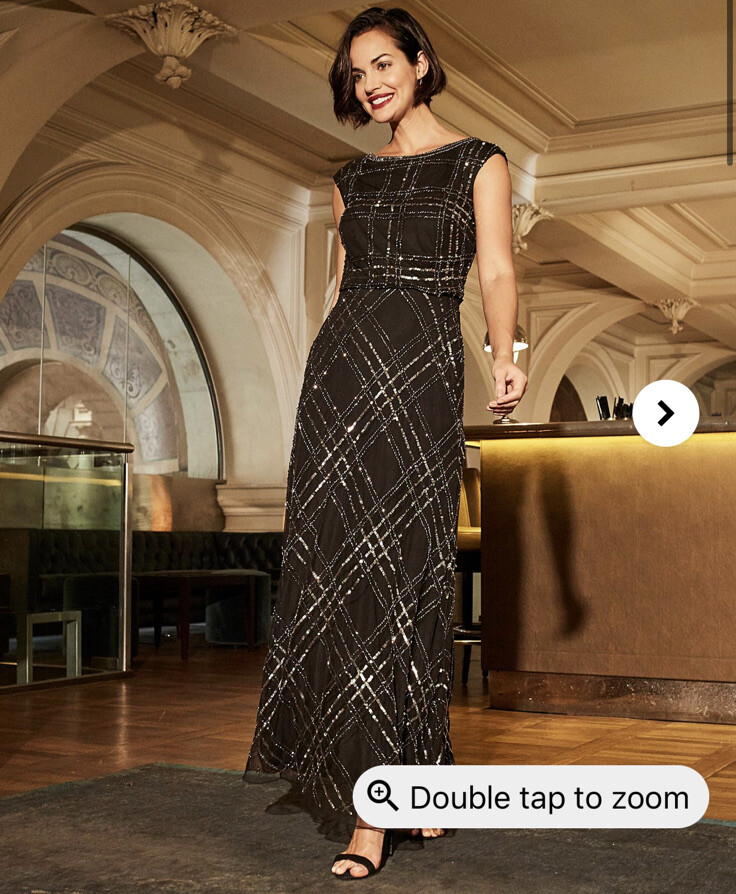 Simply Be Joanna Hope Check Beaded Maxi Dress Black Size 10 UK BNWT