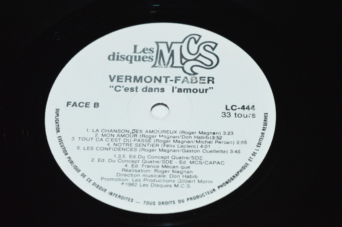 MONIQUE VERMONT JEAN FABER C'est dans l'amour LP 1982 Les