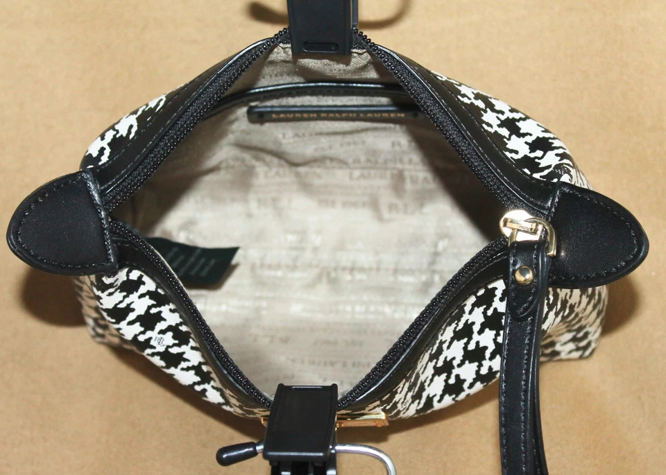 LAUREN RALPH LAUREN Agdon Zip Wristlet Black White Houndstooth Gold Hdwr $78 - Изображение 4 из 4