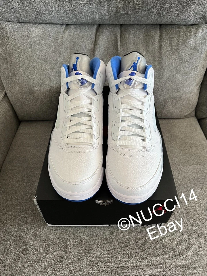 Nike Air Jordan 5 Retro Stealth Blanco Azul 2021 Talla 9.5 con Recibo DD0587-140 Foto 2 de 4
