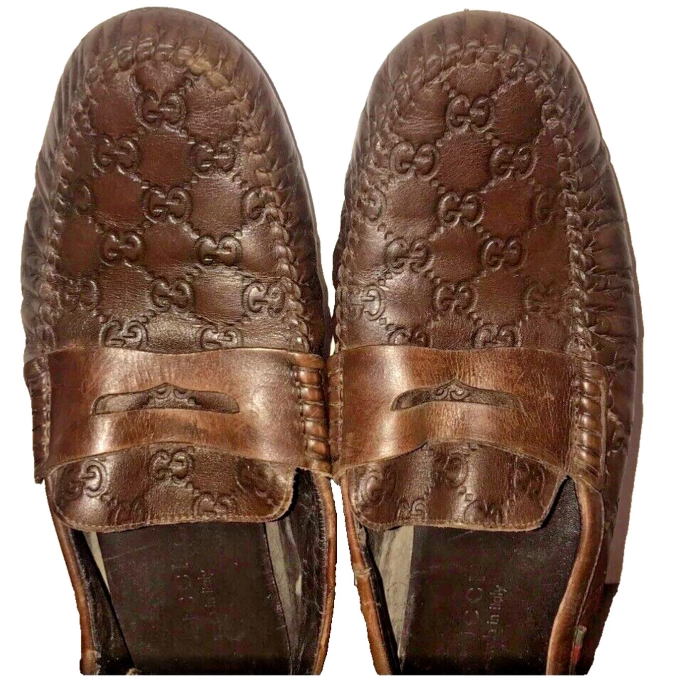 Chaussures mocassins homme GUCCI cuir marron monogrammé pointure 9,5, 43