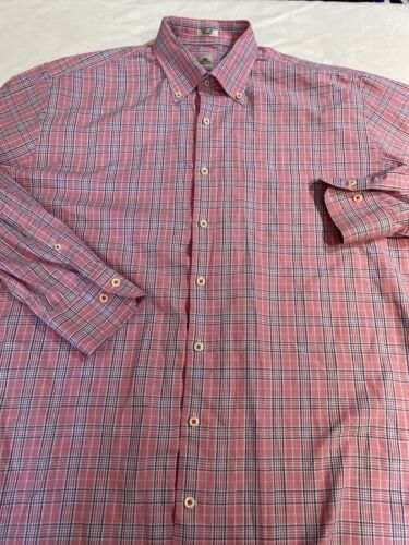 PETER  MILLAR Pink Plaid Long Sleeve Button Down Shirt cotton Sz XL Euc - Afbeelding 1 van 5
