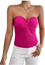 Women's Twist Front Sleeveless Strapless Slim Fit Bandeau Tube Top XS Pink