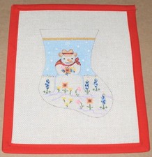 Snowman Gardener / Flowers in Winter HP Needlepoint Christmas Stocking Canvas