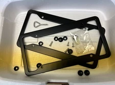 License Plate Frame Tag Cover Frame Black Color Steel Metal 2PCS With Screw Caps