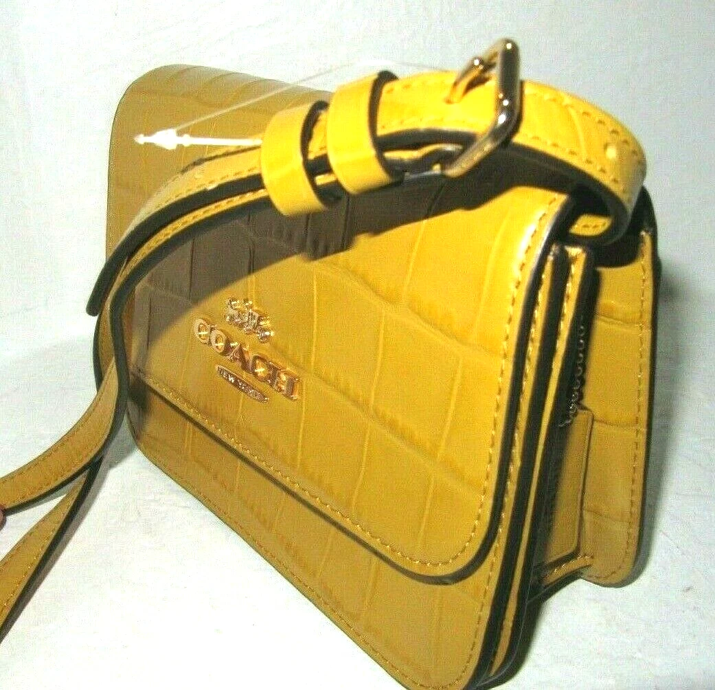 Borsa a tracolla Coach nuova C5627 mini Brynn in pelle di lino goffrata coccodrillo nuova con etichette $350