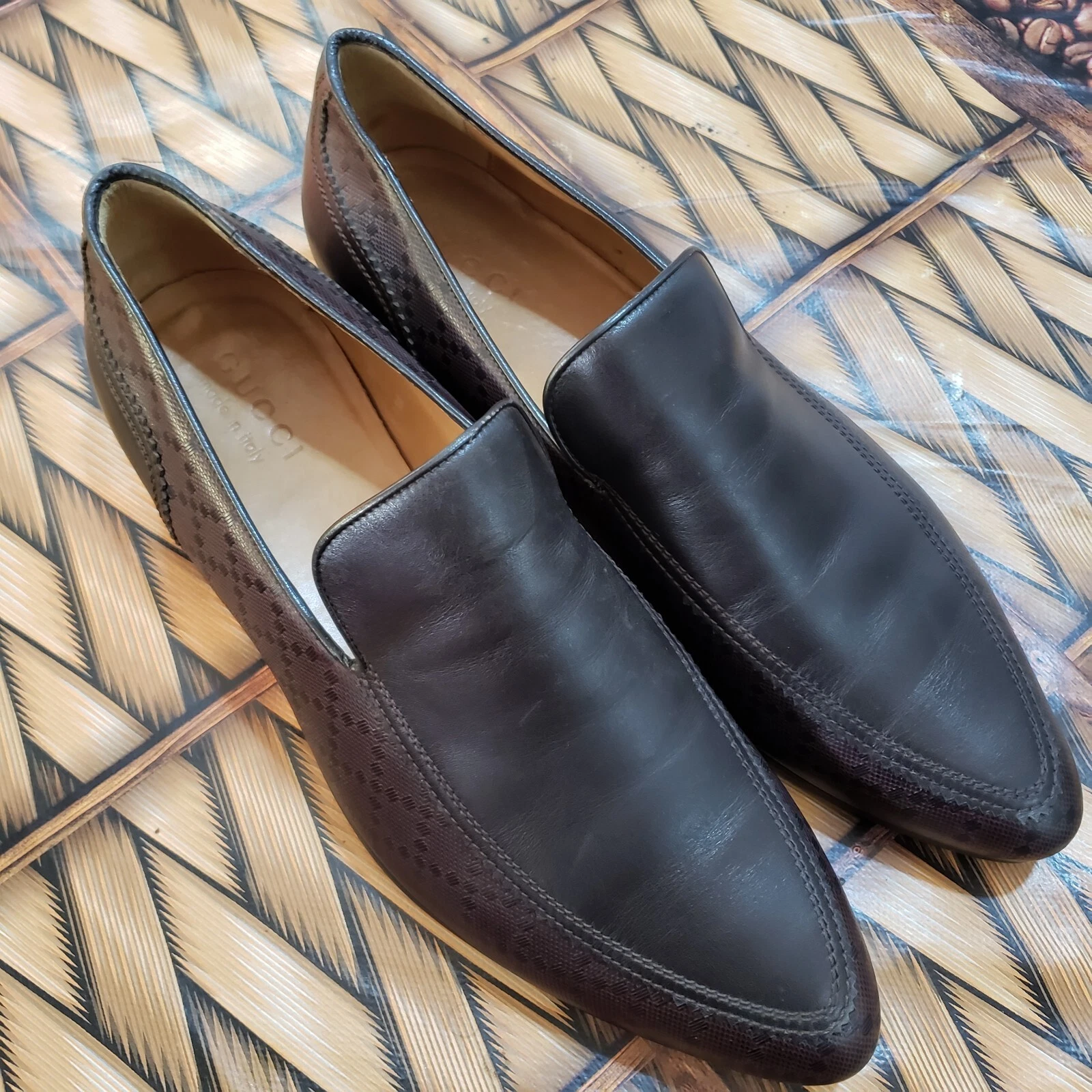 Chaussures mocassins homme Gucci cuir diamant marron pointure US 9 UK 8,5 EU 42,5