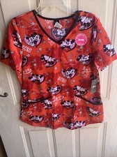 New Disney Scrubstar Women's Mickey Minnie Mouse sz: S V-Neck Scrub Top NWT