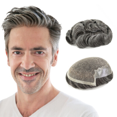 Toupee For Men Human HairAll Lace Replecement System Gent Thin Skin Hairpiece Q6