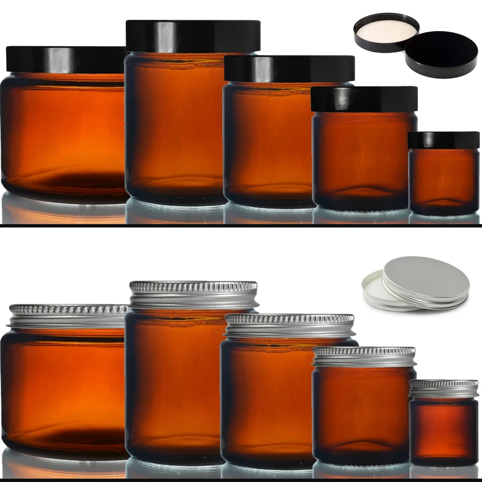 FAM ORGANIC Amber Glass Jars with Airtight Lid – for Cosmetic Cream, Candle, Herb Storage