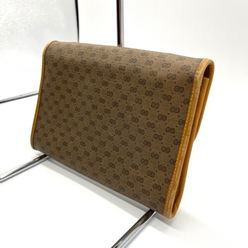 Gucci Clutch Bag Brown PVC Leather Micro GG From Japan Authentic - Picture 4 of 20