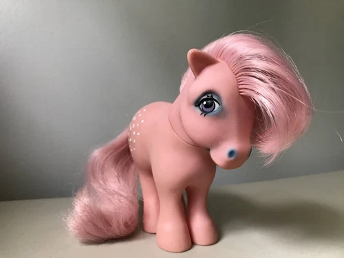 Vintage My Little Pony G1 Cotton Candy Pink w White Dots 1982 with Blue